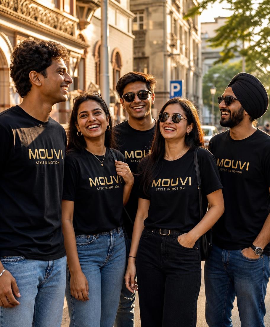 A team wearing matching custom printed t-shirts from Mouvi